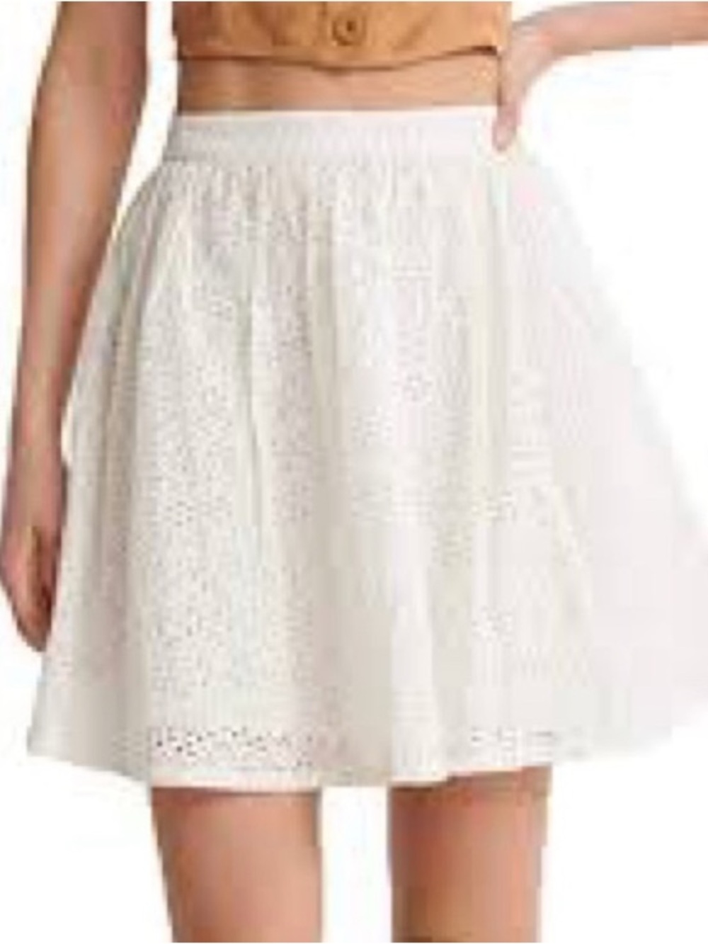 Chaps Cream Eyelet Lace Skater Skirt, Lined, Elastic Waist, Women’s Size Large